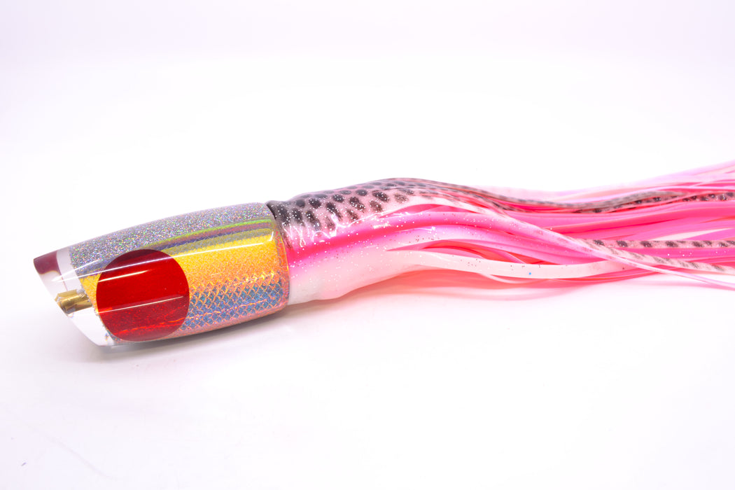 Koya Lures Holographic Rainbow Scale Medium Poi Dog 14" 11oz Skirted White-Pink GZE