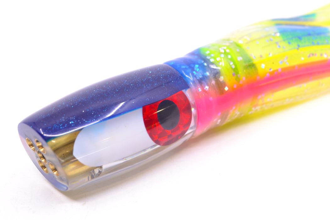 Coggin Lures White MOP Dark Blue Back Hualalai Tado Slant 9" 4.7oz Skirted Holo-Blue Bars