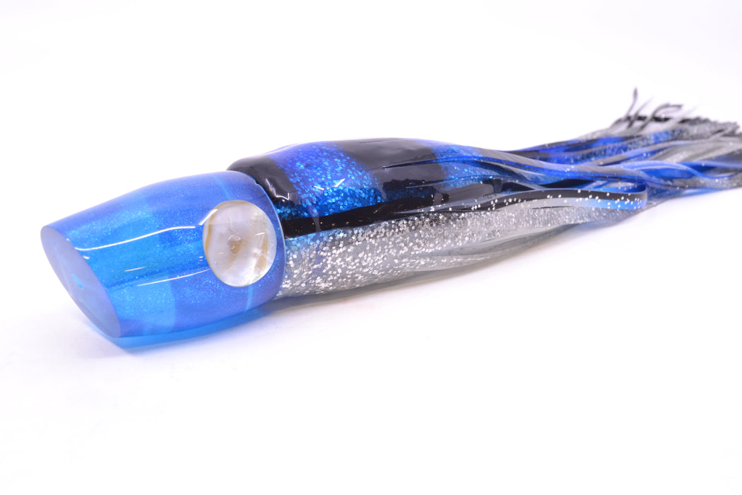 Joe Yee Lures by KEGZ Blue Pearl Real Shell Eyes Apollo 12" 7.4oz Skirted Black & Blue Bars GZE