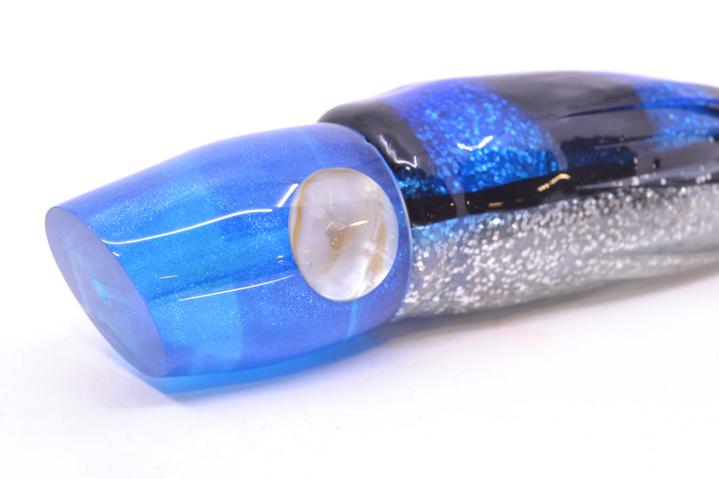 Joe Yee Lures by KEGZ Blue Pearl Real Shell Eyes Apollo 12" 7.4oz Skirted Black & Blue Bars GZE
