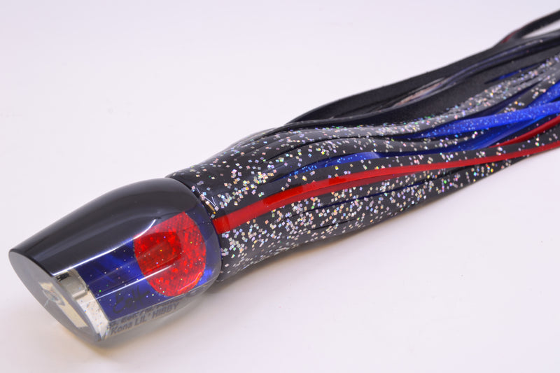 Marlin Magic Lures Blue MOP Black Back Red Eyes Lil Hibby 10" 7.2oz Skirted Black/Blue