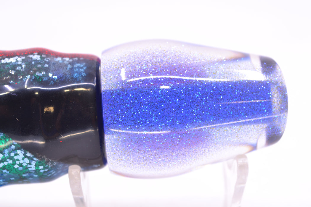 Moyes Lures Clear Mirrored Blue Glitter Back Red Eyes Medium Sumo 12" 6.8oz Skirted Evil