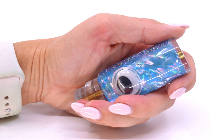 Koya Lures Ice Blue Awabi Silver Glitter Pearl Doll Eyes Hard Head 9" 2oz