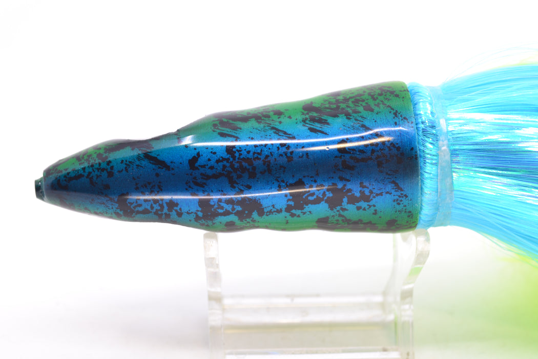 Tsutomu Lures Blue-Green-Yellow Black Splatter Back Non-Jetted Kona Dragon 9"+ 8oz Strobez GZE