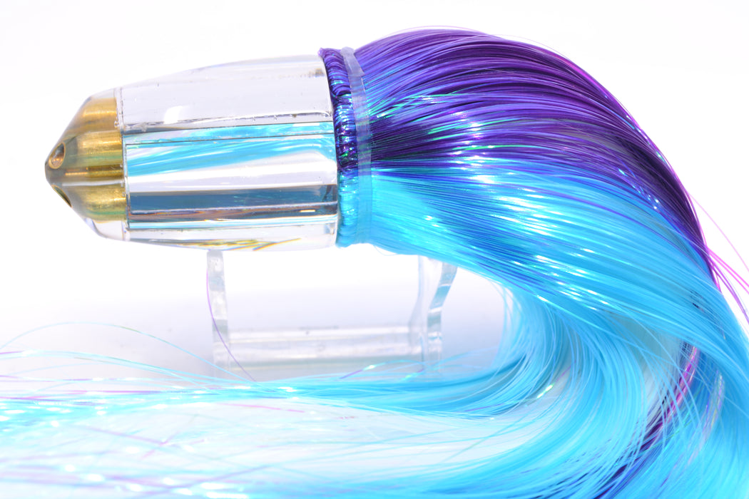 Koya Lures Clear Mirrored 4-Hole Bullet 9"+ 7oz Strobez Purple-Ice Blue/White GZE