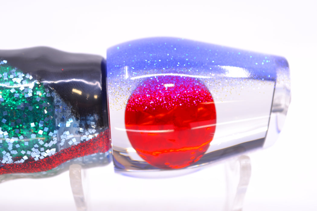 Moyes Lures Clear Mirrored Blue Glitter Back Red Eyes Medium Sumo 12" 6.8oz Skirted Evil