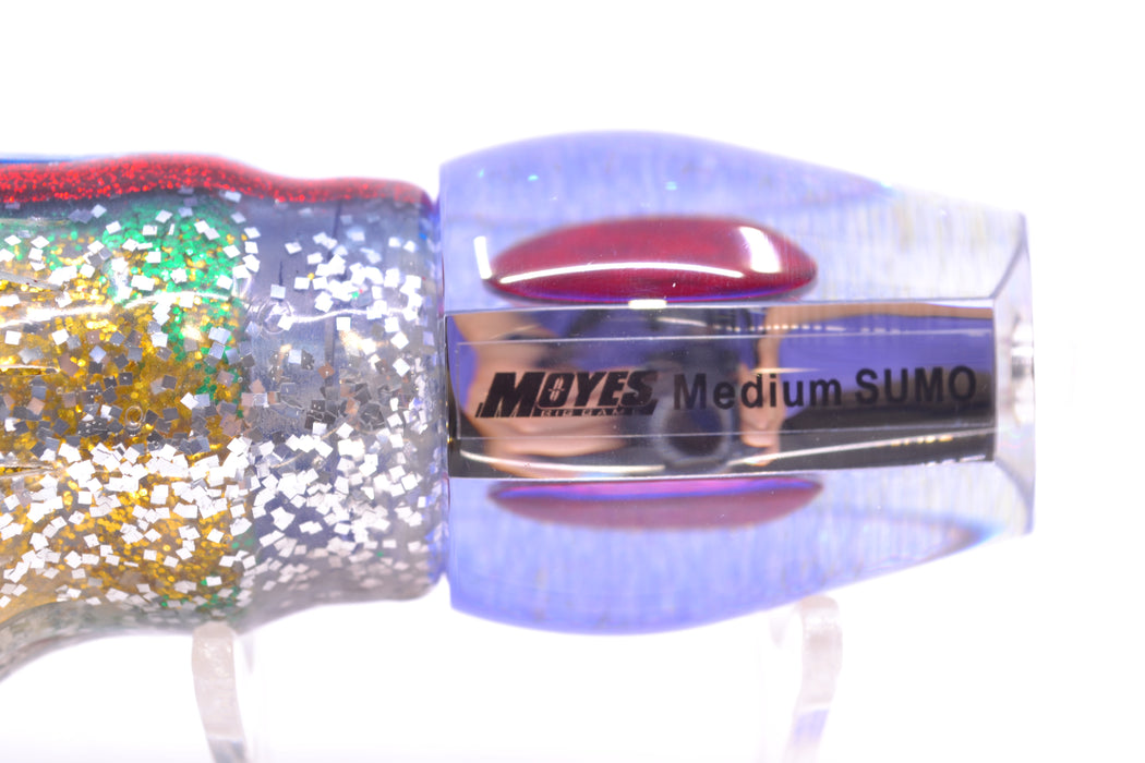 Moyes Lures Clear Mirrored Blue Glitter Back Red Eyes Medium Sumo 12" 6.8oz Skirted Evil