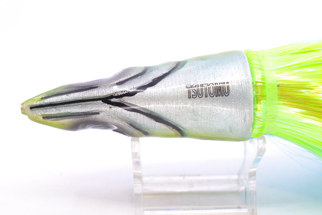 Tsutomu Lures Blue-Green-Yellow Black Splatter Back Non-Jetted Kona Dragon 9"+ 8oz Strobez GZE