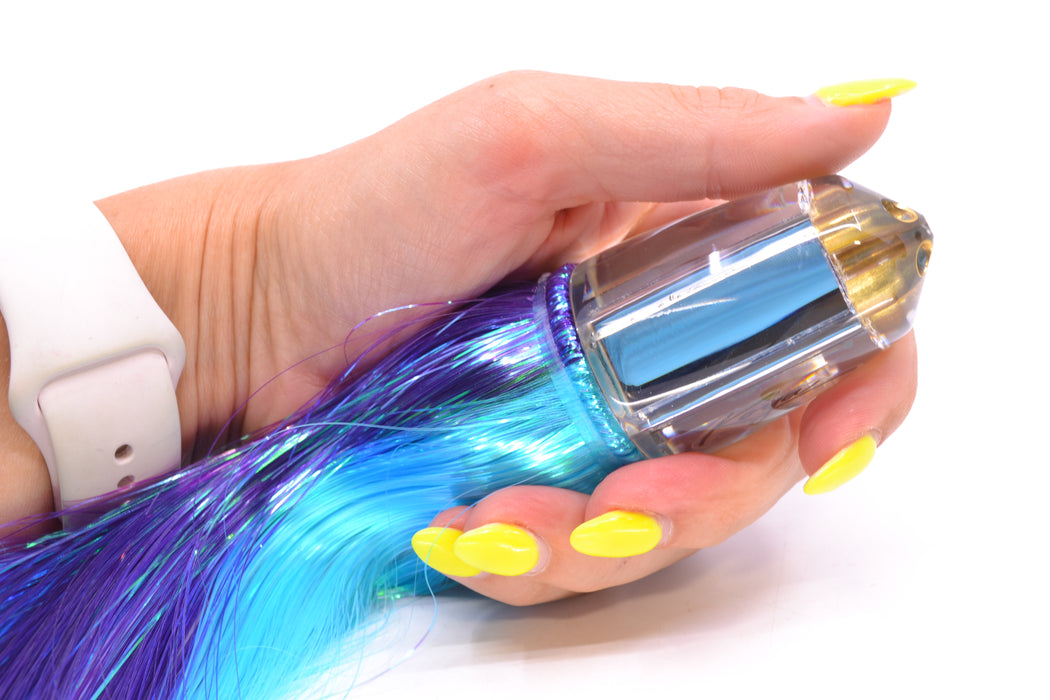 Koya Lures Clear Mirrored 4-Hole Bullet 9"+ 7oz Strobez Purple-Ice Blue/White GZE