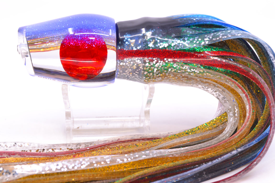 Moyes Lures Clear Mirrored Blue Glitter Back Red Eyes Medium Sumo 12" 6.8oz Skirted Evil