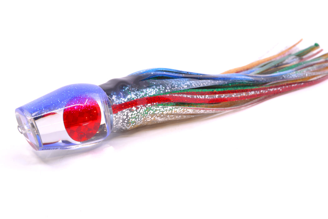 Moyes Lures Clear Mirrored Blue Glitter Back Red Eyes Medium Sumo 12" 6.8oz Skirted Evil