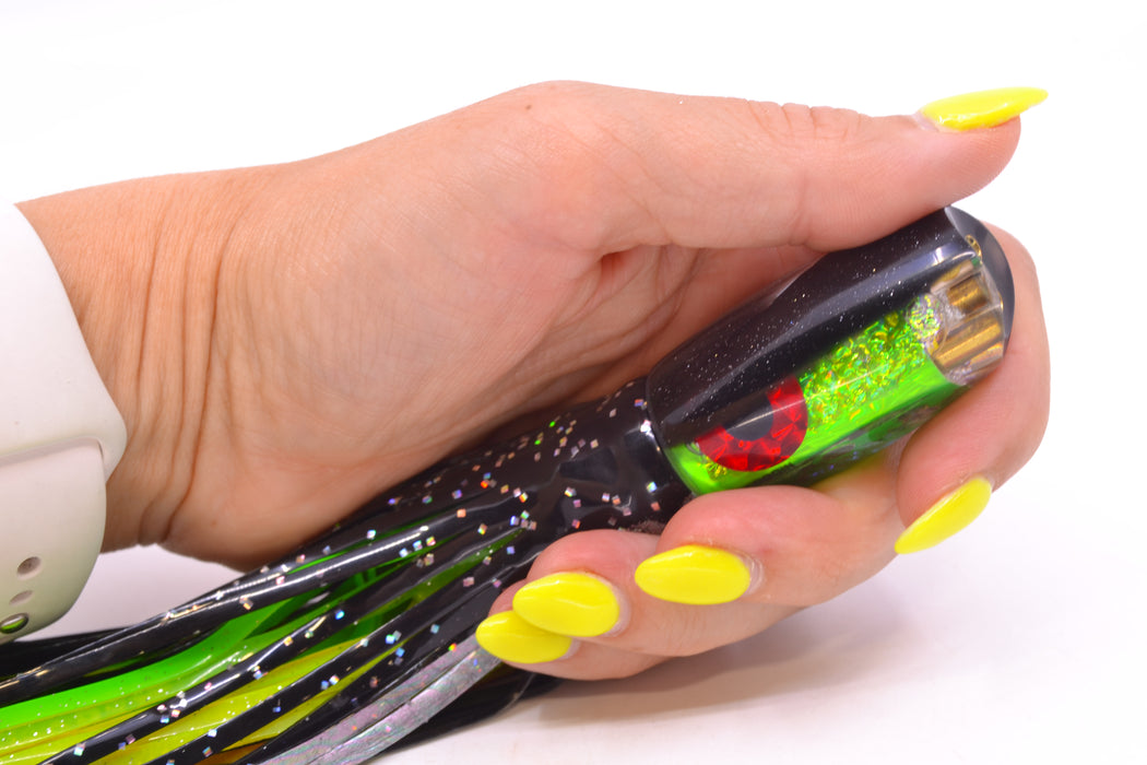 Coggin Lures Green Rainbow Dichro Black Back 4-Hole Hualalai Tado Scoop 7" 3oz Skirted
