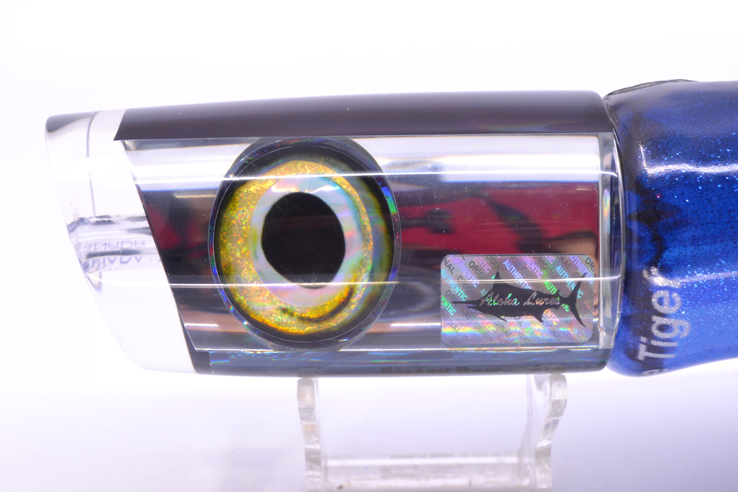 Aloha Lures Clear Mirrored Black Back Taxi Eyes Smash Bait 14" 12.2oz FT Vinyl Blue Tiger GZE