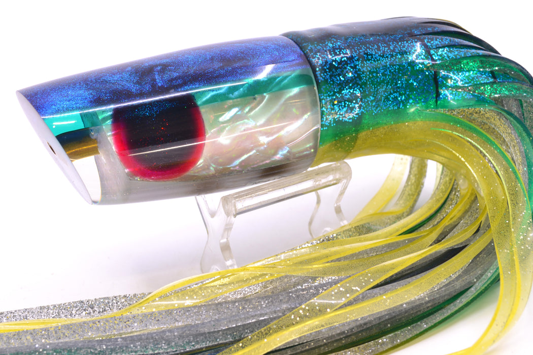 Ali'i Kai Lures "Bonito" White MOP Blue-Teal Back Nifty 50 14" 6.5oz Skirted