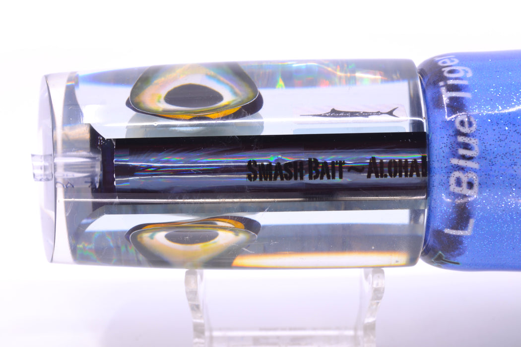 Aloha Lures Clear Mirrored Black Back Taxi Eyes Smash Bait 14" 12.2oz FT Vinyl Blue Tiger GZE