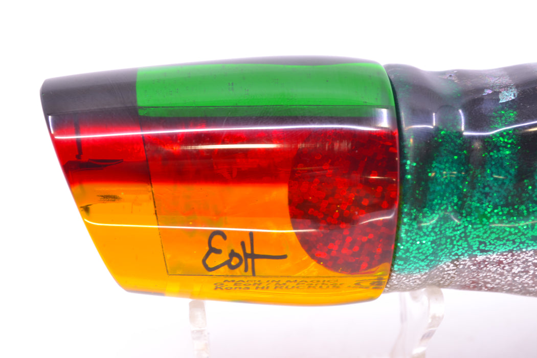 Marlin Magic "Rasta" Yellow Awabi Green-Red Back Red Eyes Ruckus 12" 11oz Skirted GZE