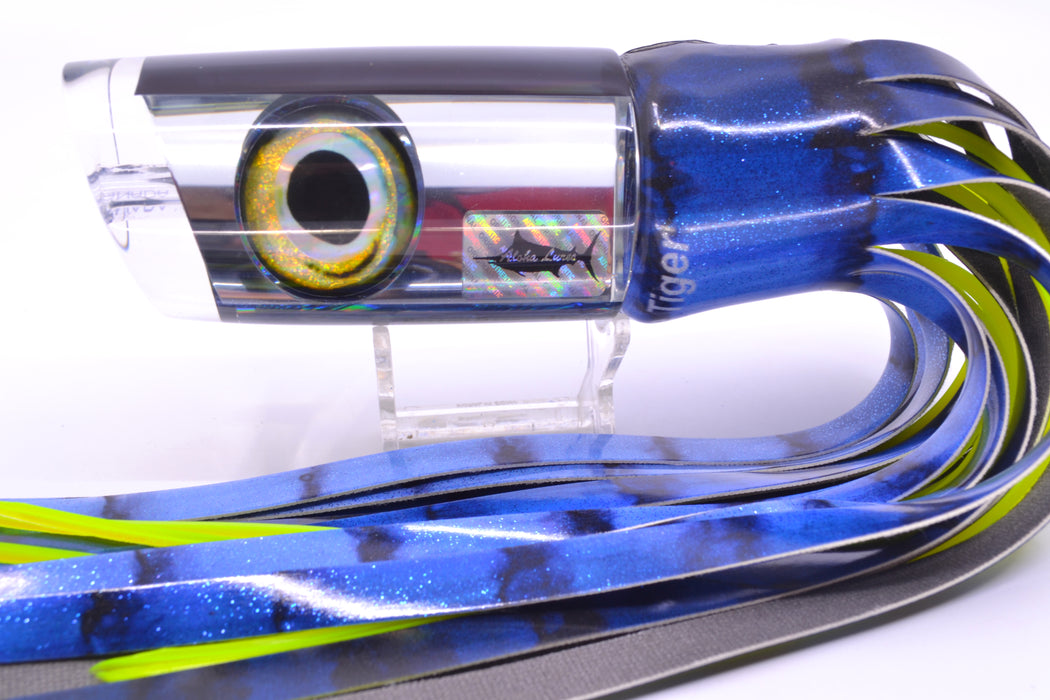 Aloha Lures Clear Mirrored Black Back Taxi Eyes Smash Bait 14" 12.2oz FT Vinyl Blue Tiger GZE
