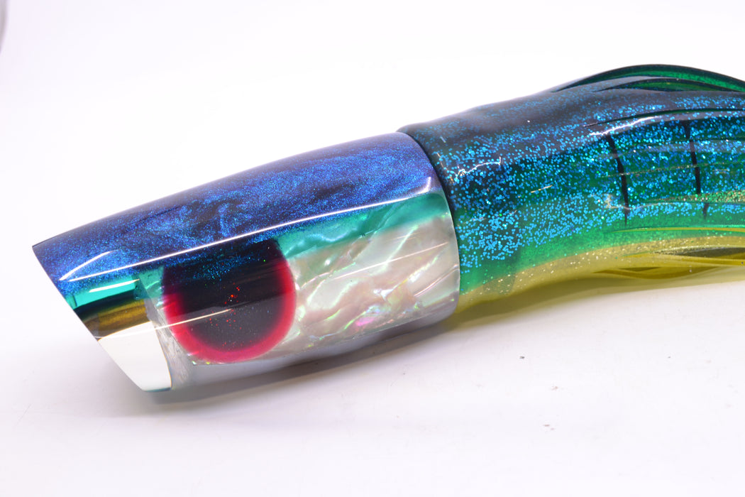 Ali'i Kai Lures "Bonito" White MOP Blue-Teal Back Nifty 50 14" 6.5oz Skirted