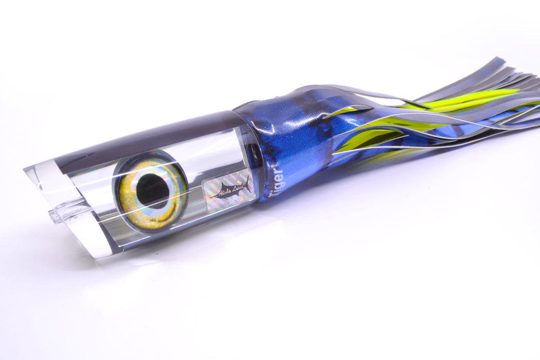 Aloha Lures Clear Mirrored Black Back Taxi Eyes Smash Bait 14" 12.2oz FT Vinyl Blue Tiger GZE