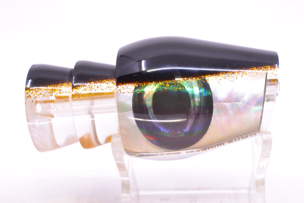 Moyes Lures White MOP Black-Gold Back Taxi Eyes Medium Sumo 12" 3.7oz GZE