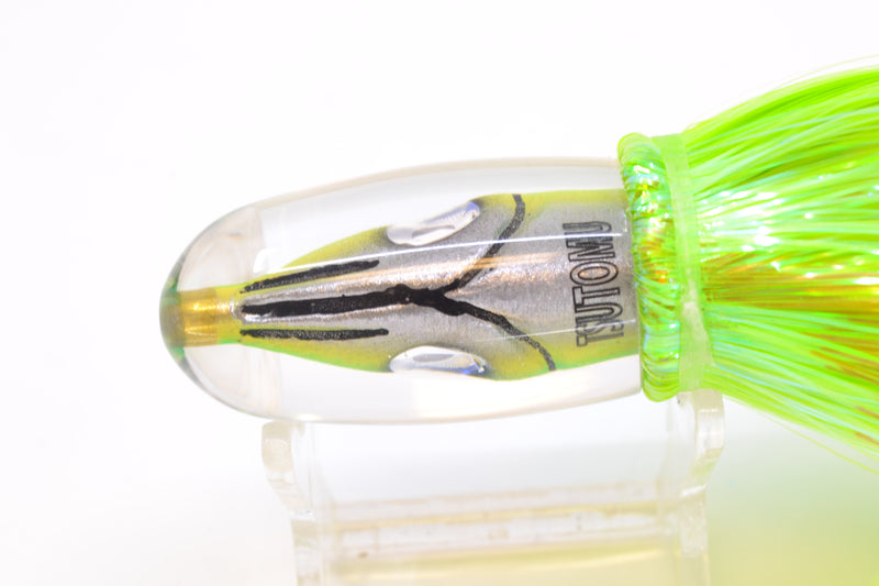 Tsutomu Lures Green-Yellow-Silver Fish Head Pau Hana Blunt Bullet 7" 4oz Strobez