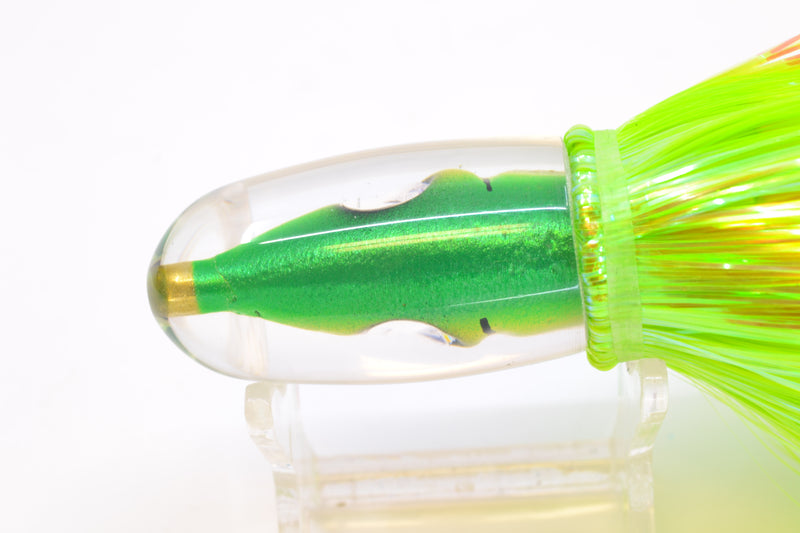 Tsutomu Lures Green-Yellow-Silver Fish Head Pau Hana Blunt Bullet 7" 4oz Strobez