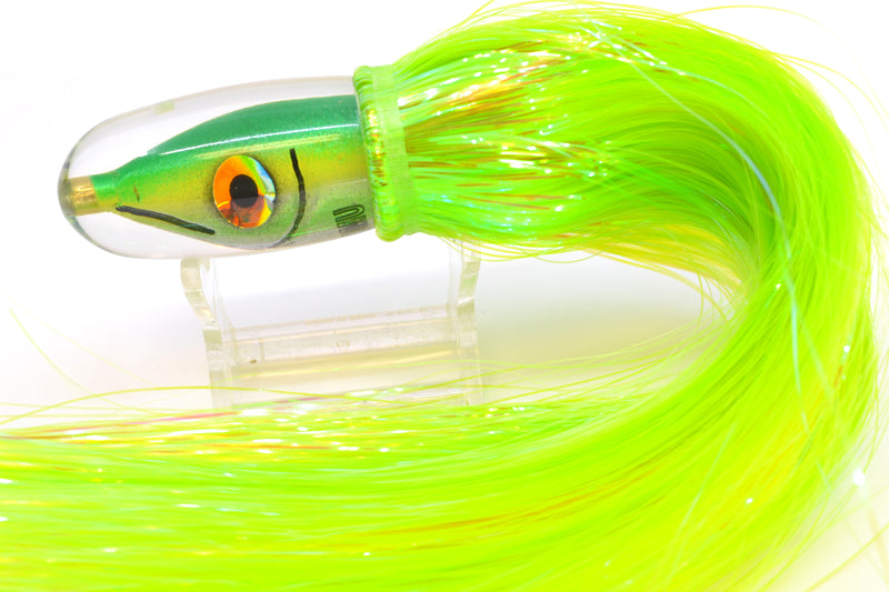 Tsutomu Lures Green-Yellow-Silver Fish Head Pau Hana Blunt Bullet 7" 4oz Strobez