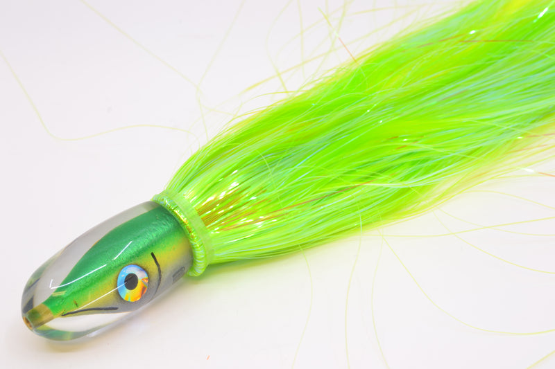 Tsutomu Lures Green-Yellow-Silver Fish Head Pau Hana Blunt Bullet 7" 4oz Strobez