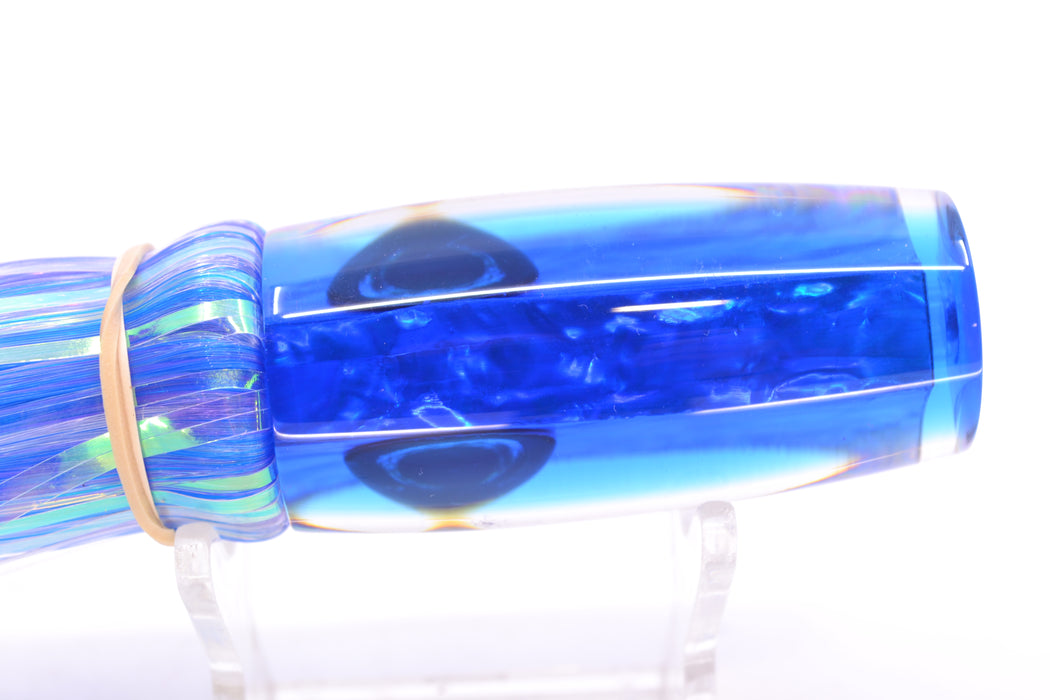 Moyes Lures Rainbow MOP Blue Back Taxi Eyes Small Shotgun 9" 2.5oz Skirted Mixed Hair