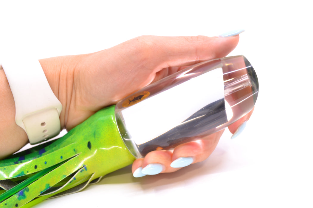 Aloha Lures Clear Mirrored No Eyes Large Gully Boy 12" 9oz Fire Tailz Vinyl Mahi