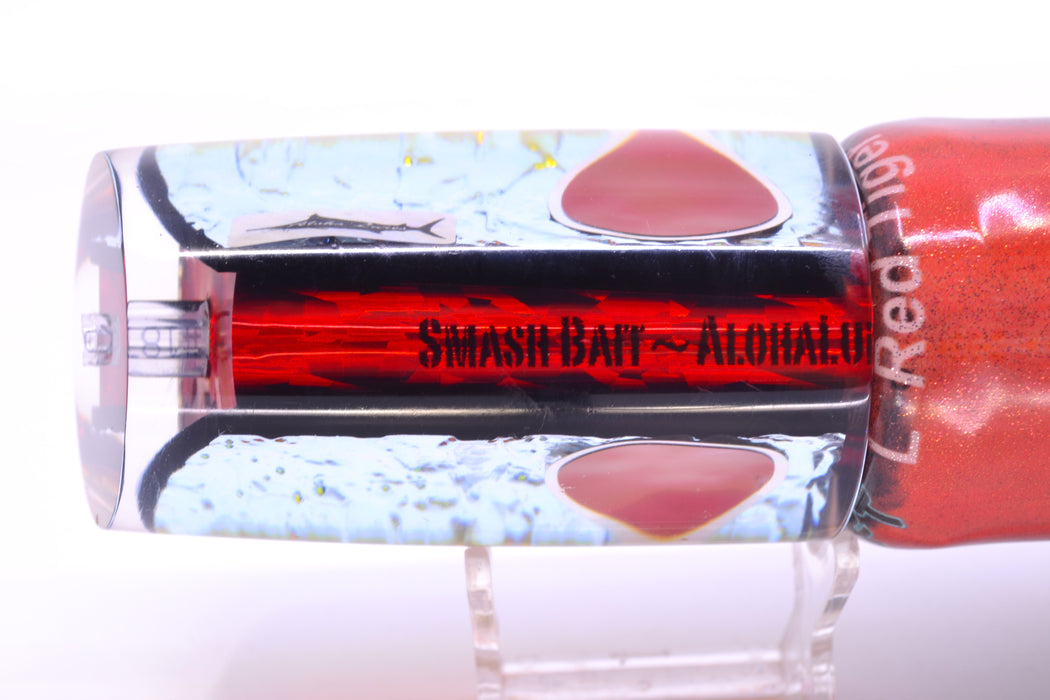 Aloha Lures Red-Orange Dichro Black Back Smash Bait 14" 12.2oz FT Vinyl Red Tiger GZE