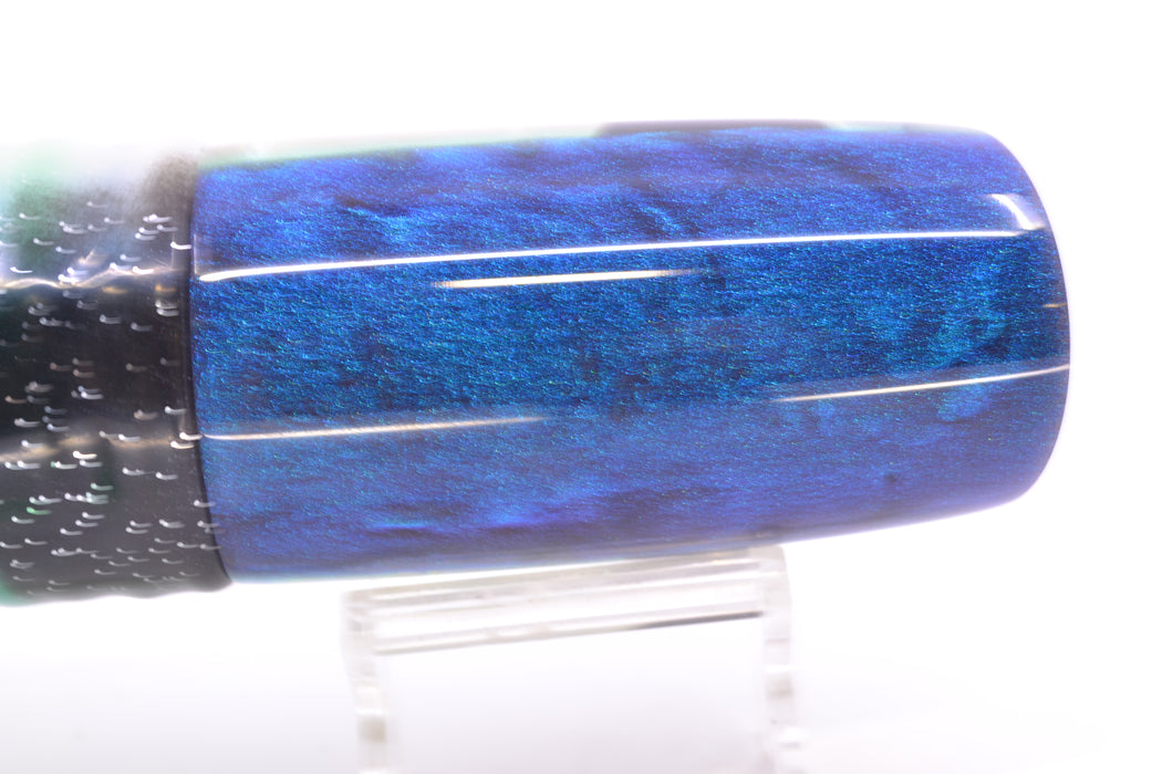 Ali'i Kai Lures "Bonito" White MOP Blue-Teal Back Nifty 50 14" 6.5oz Skirted Black-Blue Bars/Green