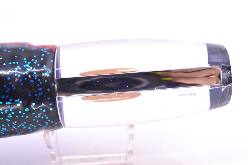 Bonze Lures Clear Mirrored Red Eyes Notorious 14" 14oz Skirted Black & Blue Bars-Purple GZE