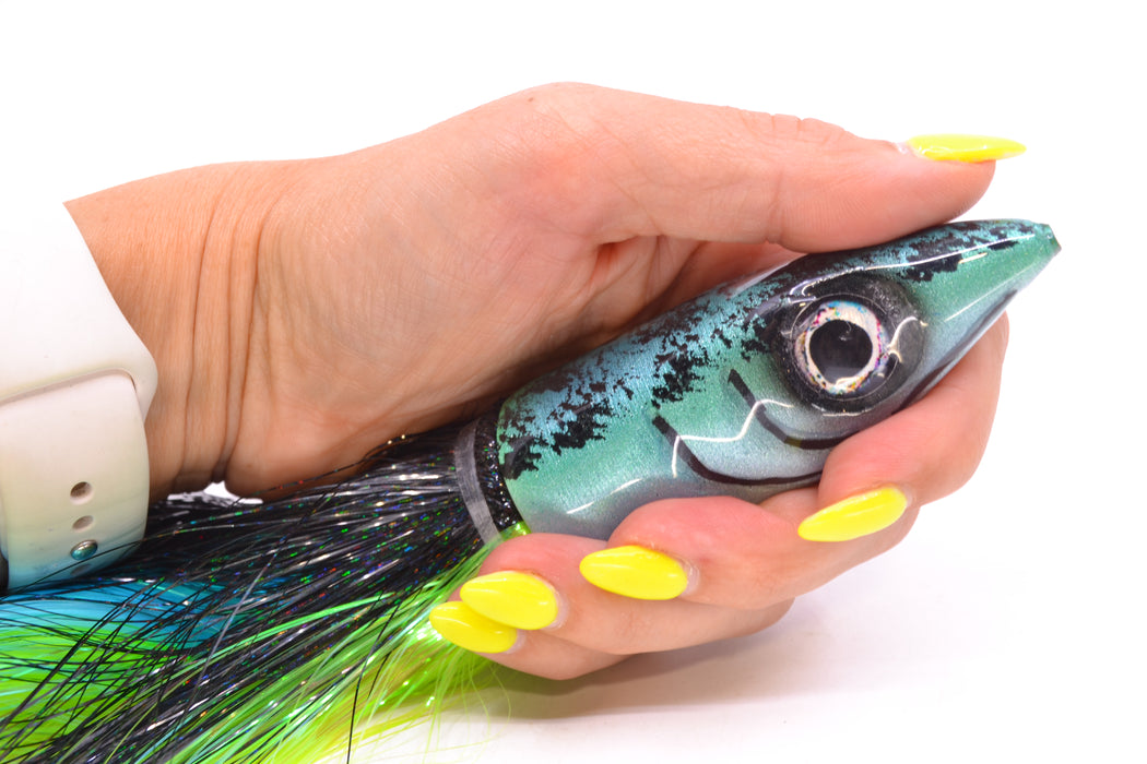 Tsutomu Lures Ice Blue Black Splatter Back Non-Jetted Kona Dragon 9"+ 8oz Strobez GZE