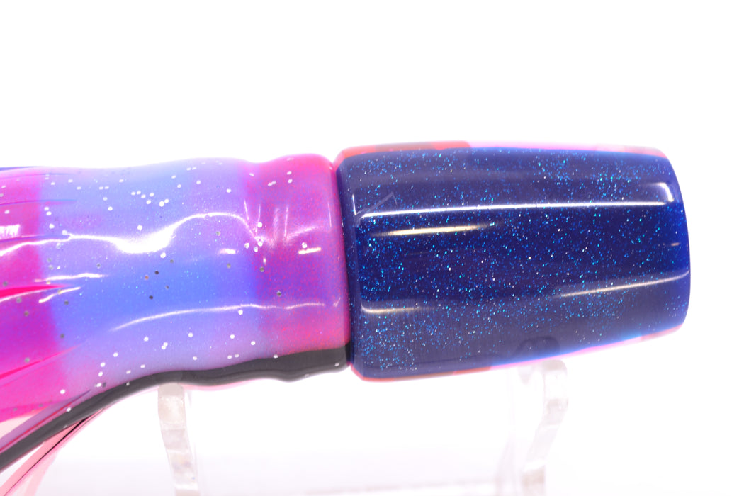 Coggin Lures White MOP Blue-Pink Back 4-Hole Small Slant Bogie Invert 7" 3.5oz Skirted