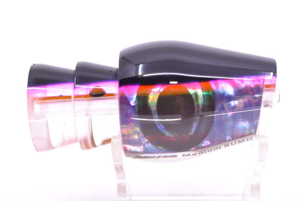 Moyes Lures Rainbow MOP Black-Pink Back Taxi Eyes Medium Sumo 12" 3.7oz GZE
