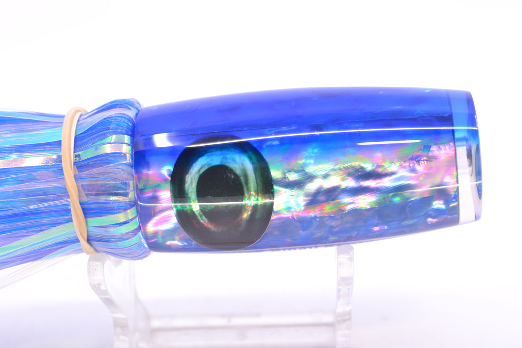 Moyes Lures Rainbow MOP Blue Back Taxi Eyes Small Shotgun 9" 2.5oz Skirted Mixed Hair