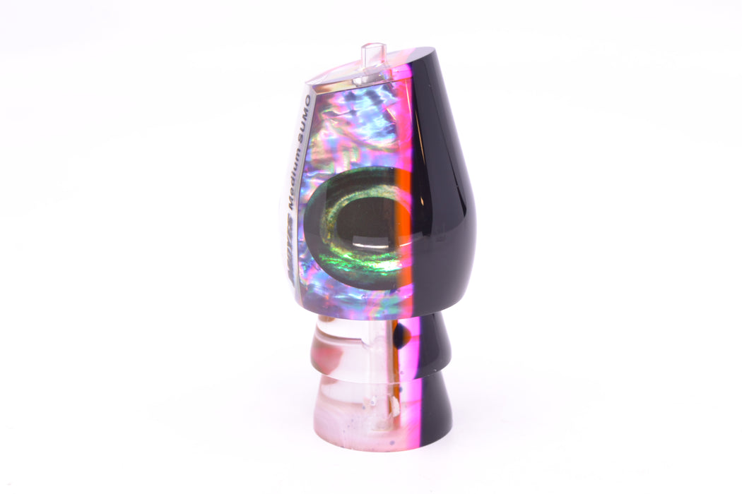 Moyes Lures Rainbow MOP Black-Pink Back Taxi Eyes Medium Sumo 12" 3.7oz GZE
