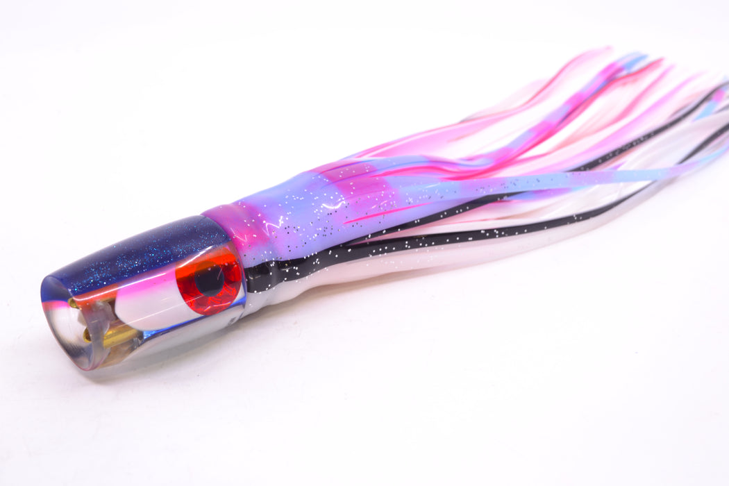 Coggin Lures White MOP Blue-Pink Back 4-Hole Small Slant Bogie Invert 7" 3.5oz Skirted