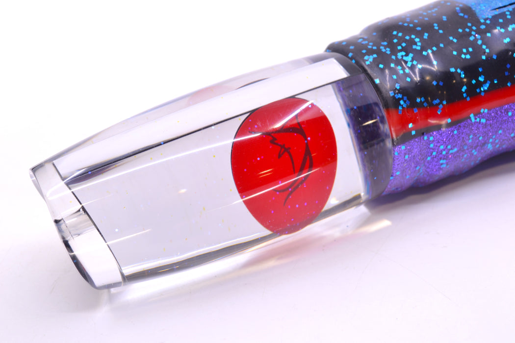 Bonze Lures Clear Mirrored Red Eyes Notorious 14" 14oz Skirted Black & Blue Bars-Purple GZE