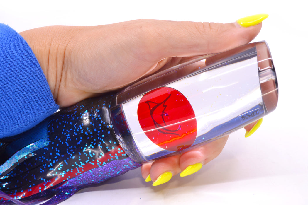 Bonze Lures Clear Mirrored Red Eyes Notorious 14" 14oz Skirted Black & Blue Bars-Purple GZE