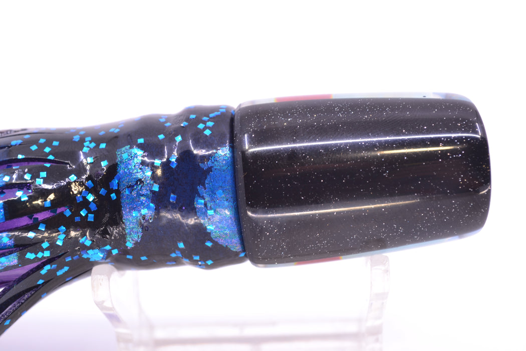 Coggin Lures Ice Blue MOP Black Back Small Slant Bogie 9" 4oz Skirted  Black & Blue Bars