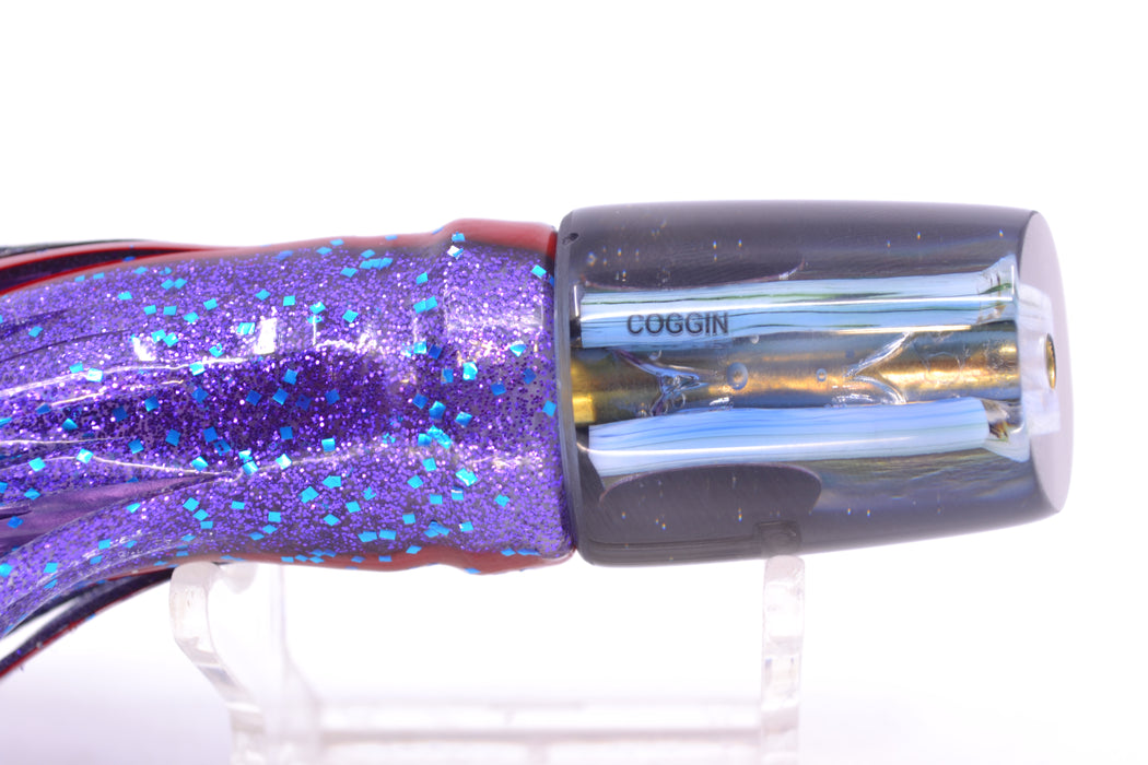 Coggin Lures Ice Blue MOP Black Back Small Slant Bogie 9" 4oz Skirted  Black & Blue Bars