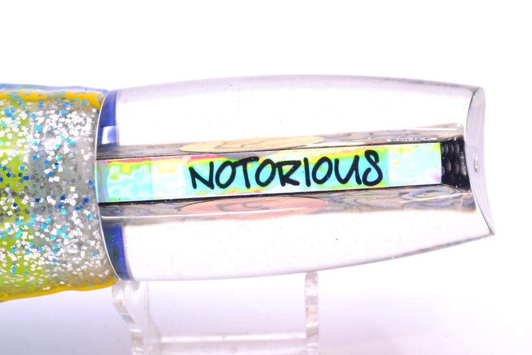 Bonze Lures Paua Shell Red Eyes Notorious 14" 14oz Skirted Blue-Yellow Line-Silver GZE