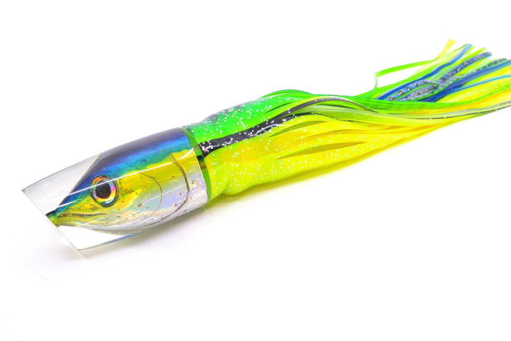 Ali'i Kai Lures Black-Blue-Yellow-Silver Yellowfin Fish Head Yakuza 14" 10.8oz BOM Skirted