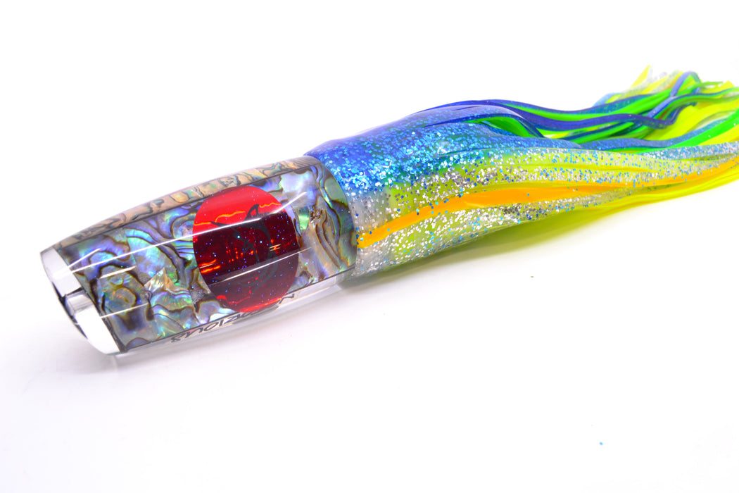 Bonze Lures Paua Shell Red Eyes Notorious 14" 14oz Skirted Blue-Yellow Line-Silver GZE