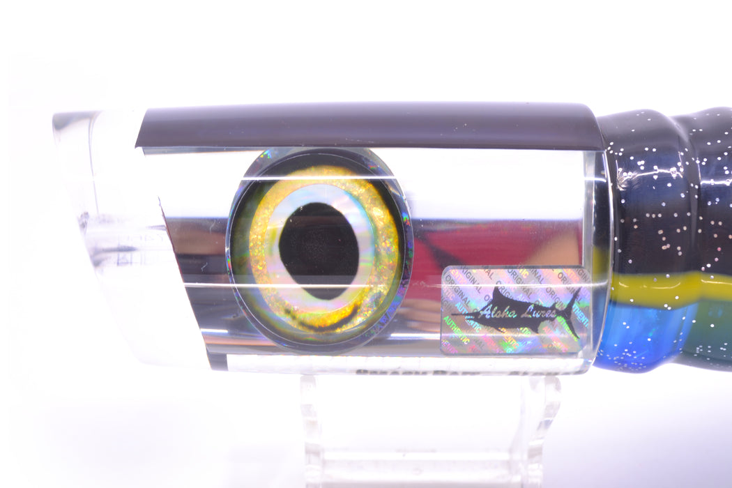 Aloha Lures Clear Mirrored Black Back Smash Bait 14" 13.5oz Skirted Black-Yellow-Blue GZE