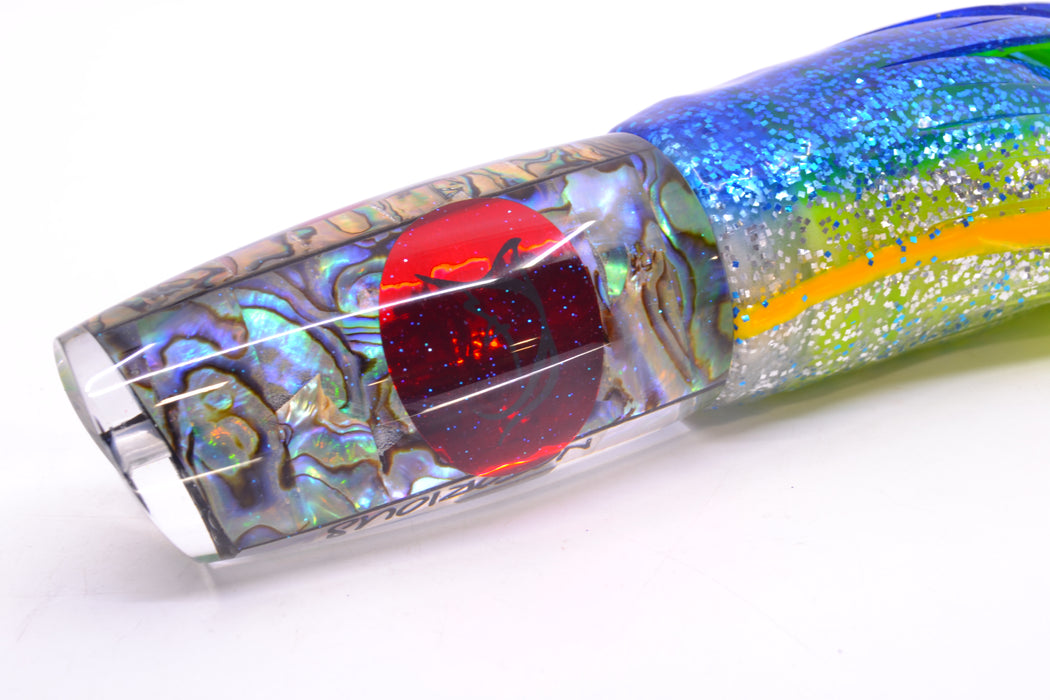 Bonze Lures Paua Shell Red Eyes Notorious 14" 14oz Skirted Blue-Yellow Line-Silver GZE