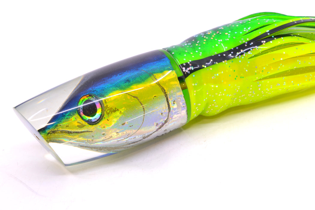 Ali'i Kai Lures Black-Blue-Yellow-Silver Yellowfin Fish Head Yakuza 14" 10.8oz BOM Skirted