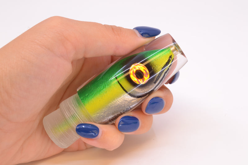 Tsutomu Lures Green-Yellow-Silver Fish Head Ali'i Invert 7" 4.3oz